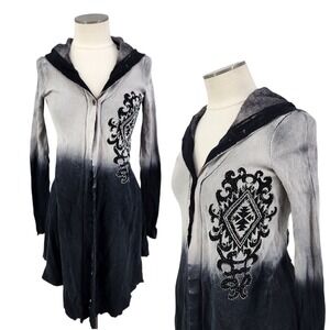 Y2K Waffle Knit Cardigan Fairy Grunge Mall Goth Emo Asymmetrical Hood Size Small